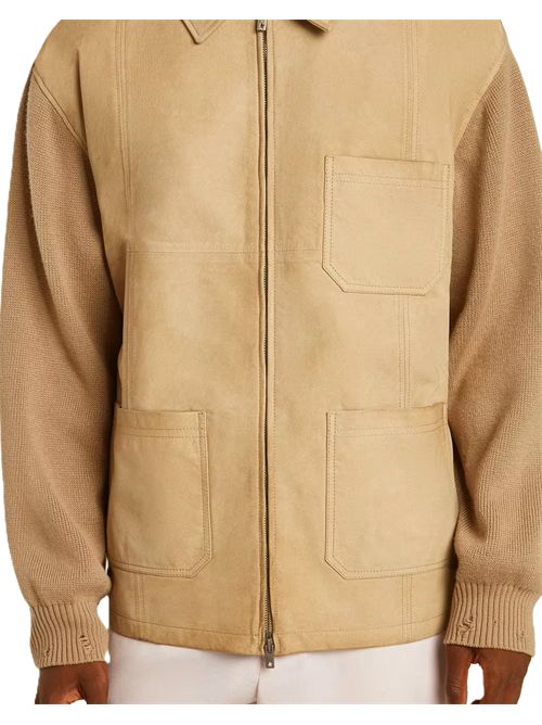 Giacca Golden Goose  in pelle nabuk di color travertino con maniche e retro in misto lana Golden Goose | GMP02136P0018495555055550 TRAVERTINE